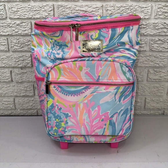 Lilly Pulitzer Rolling Insulated Cooler Multi Carnivale Coral Pink Beach Pool - Picture 1 of 8